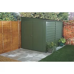 Trimetals Protect A Bike 940 5' x 9' (Nominal) Pent Metal Motorbike Store Olive Green