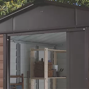 Yardmaster 9' 6" x 6' (Nominal) Apex Shiplap Metal Shed Stone Grey - Image 4