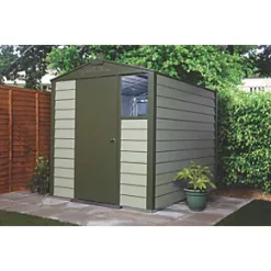 Trimetals Titan 640 6' 6" x 5' (Nominal) Apex Metal Motorbike Store Olive / Moorland Green