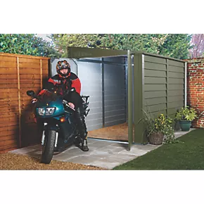 Trimetals Protect A Bike 960 6' 6" x 9' (Nominal) Pent Metal Motorbike Store Olive Green - Image 2