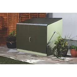 Trimetals Stowaway 4' 6" x 3' (Nominal) Pent Metal Tool Store with Base Olive / Moorland Green