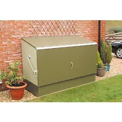 Trimetals 6' 6" x 3' (Nominal) Pent Metal Bike Store with Base Olive / Moorland Green